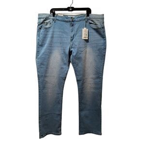 M.Society Slim Straight Jeans Men's 46X32.5 Light Blue Stretch Denim